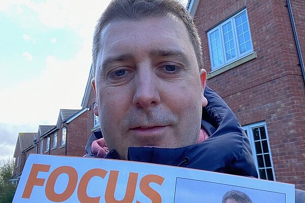 John Dubber delivering his Focus leaflet